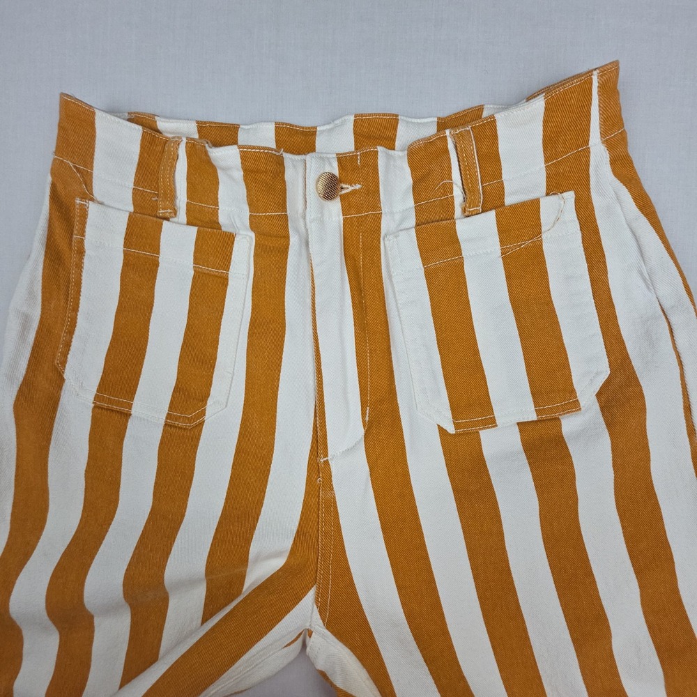 Wild Fable Wide Leg Striped Crop Pants Womens 10 Orange White Cotton Blend Denim - Picture 10 of 11